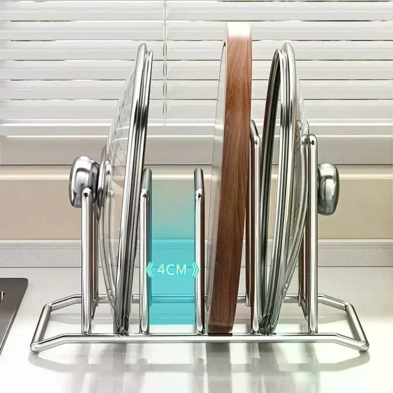 Kitchen Storage Solution Rustproof Pot Lid Rack Stainless Steel Storage Rack Multifunctional Chopping Board Organizer For Home