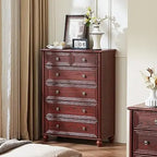 Farmhouse 6 Drawer Dresser, Chest of Drawers for Bedroom, 43.5" Tall Blue Dresser with Roman Column and Metal Handles, Rustic Wo