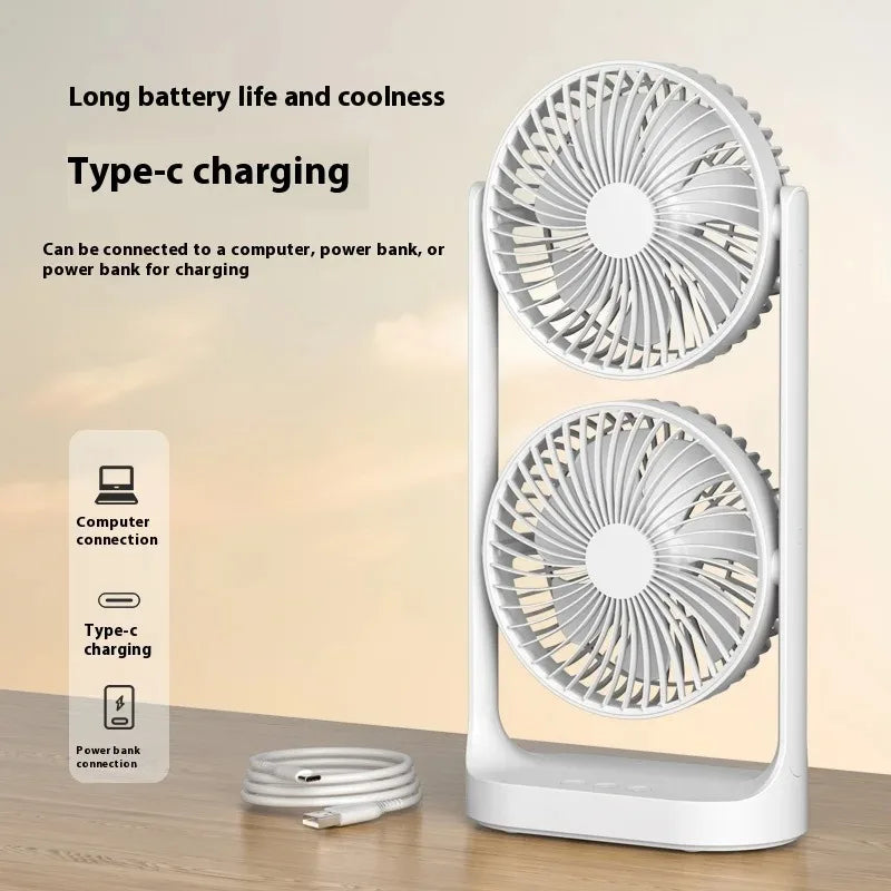 Quiet Desktop Twin Fan: 360°Flexible Rotation, Type C Charging, Multi