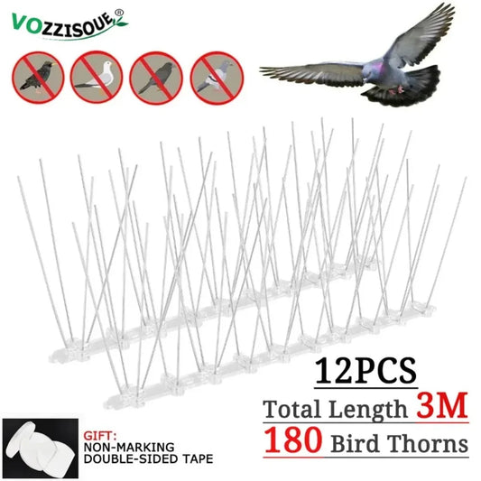 12Pcs Pigeon Spikes Stainless Steel Bird Repeller Set Deterrent Anti Bird Pigeon Squirrel Cats Repellent for Garden Fence Roof