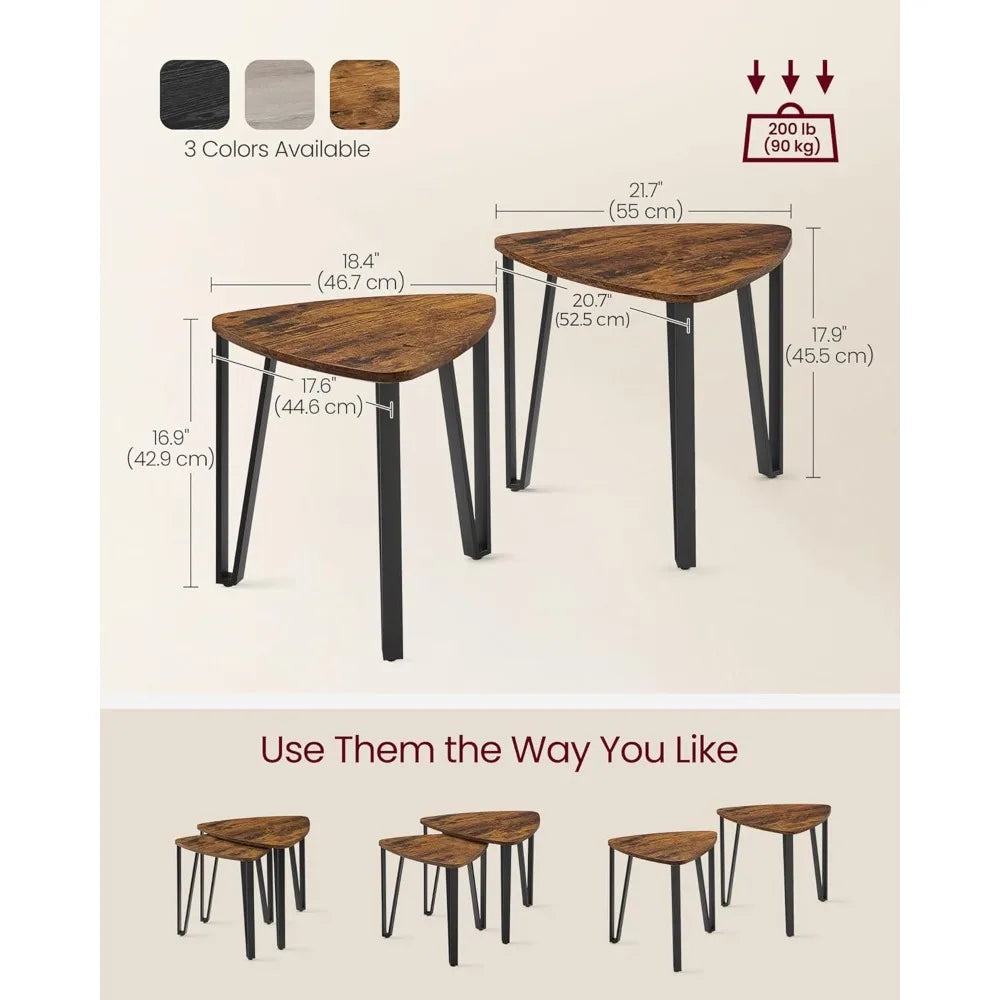 Nesting Coffee Tables, End Tables Set of 2 for Living Room Bedroom, Industrial Small Stacking Side Tables with Metal Frame for