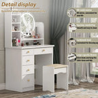 FUFU&GAGA White Vanity Set with Round Lighted Mirror, Makeup Vanity Dressing Table with 5 Drawers, Shelves, Dresser Desk and Cus