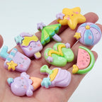 10/100pcs Cartoon Beach Umbrella Slippers Series Decorated Flatback Resin DIY Cabochon Crafts Supplies Hair Clips Decor Material