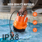 VEVOR Utility Pump 1585/2510/4000 GPH High Flow Sump Pump Submersible Water Pump with 10ft Long Power Cord for Draining Water