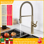 Brushed Gold Kitchen Faucets Brass Mixer for Kitchen Sink Single Lever Pull Out Spring Spout Tap Hot Cold Water 1036