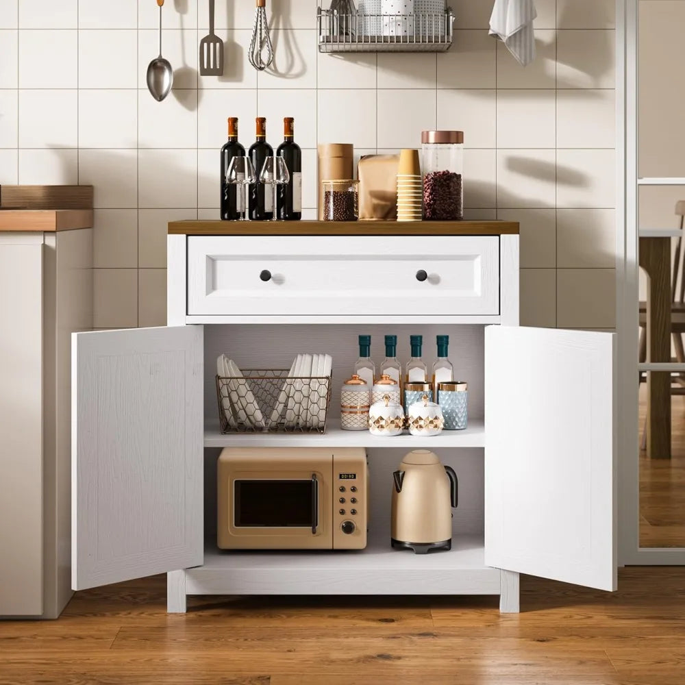 Gizoon Kitchen Storage Cabinet with Adjustable Shelf, Farmhouse Coffee Bar Sideboard Buffet with Large Drawer, Barn Door