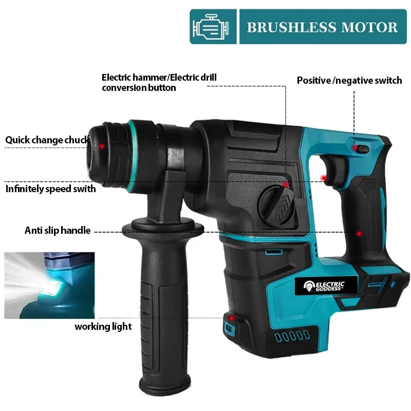 Electric Goddess Brushless Impact Hammer 21V Cordless Hammer Drill Function Multifunctional Steel Concrete Wood For Makita Pin