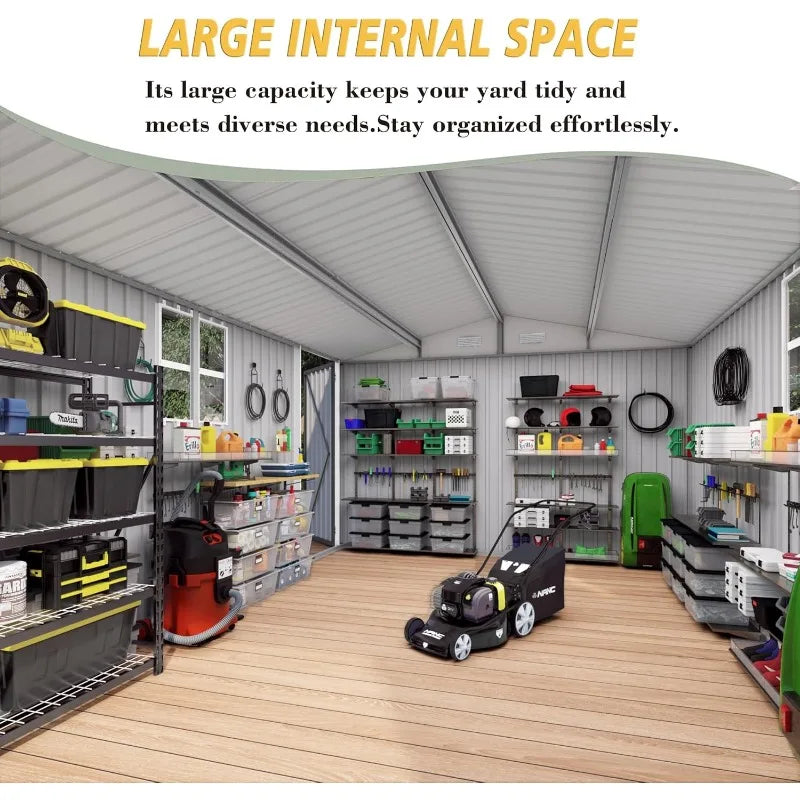 10x14ft Outdoor Storage Shed, Galvanized Steel with Lockable Door