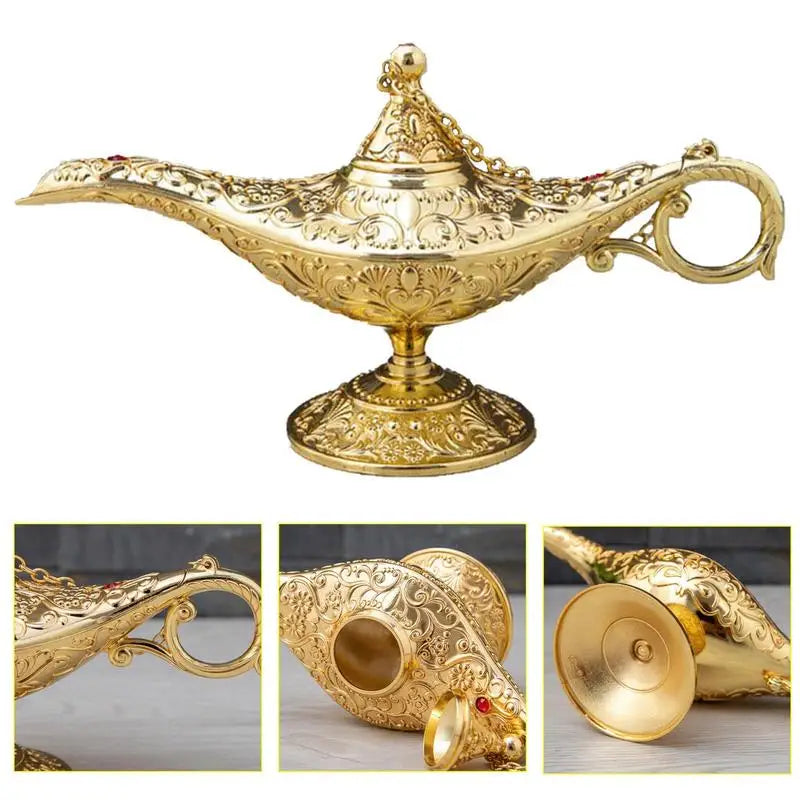 Aladdin Magic Lantern Ornaments Large Wishing Lamp Metal Home Decorations Genies of The Lamp Pot Alloy Table Decoration Gift