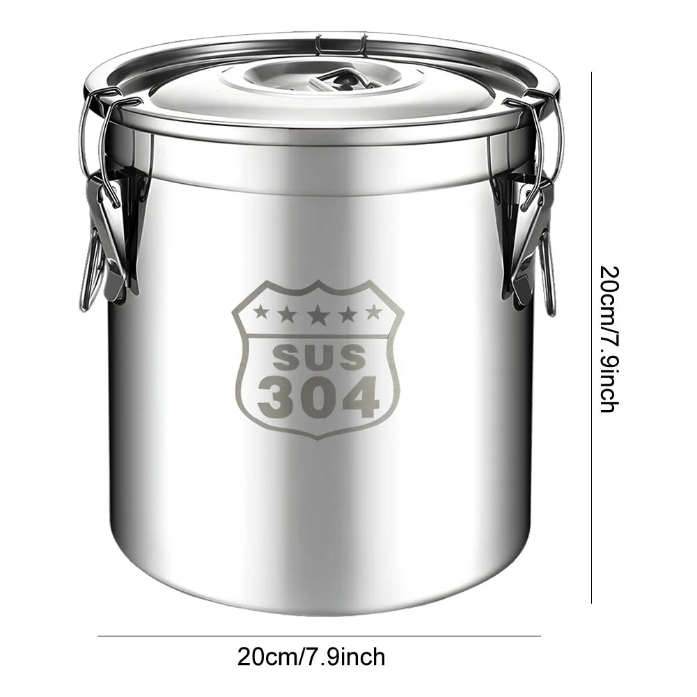 6L 304 Stainless Steel Airtight Canister with Seal Lid Food Oil Sugar Milk Storage Bucket with Handles for Kitchen Restaurants