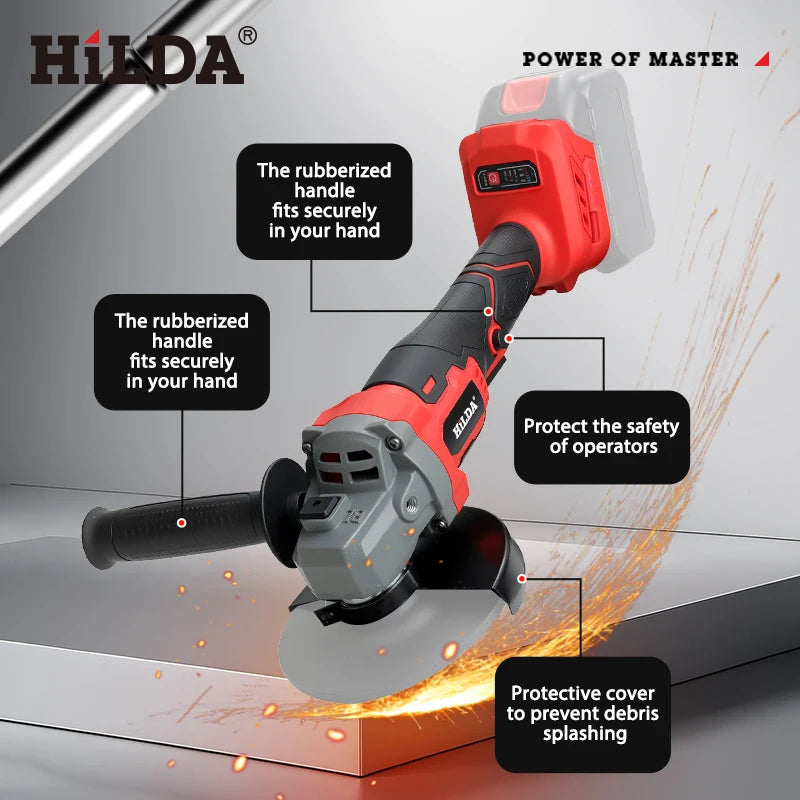 HILDA 125MM Brushless Electric Angle Grinder 1000W Polishing Cutting Machine Metal Wood Power Tool For 18V Makita Battery
