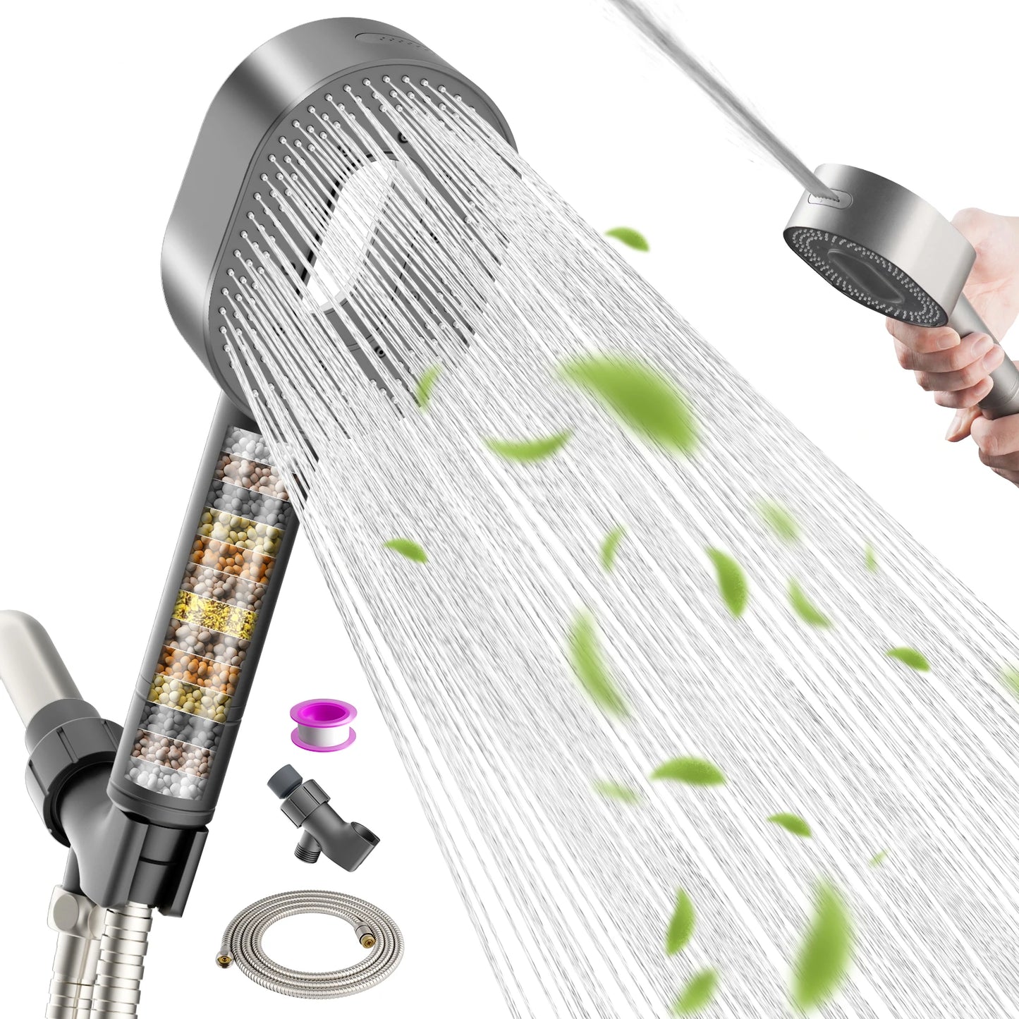 High Pressure Shower Head with Handheld - 3 Spray Combo & Detachable Hard Water Filter | AlluCanFind