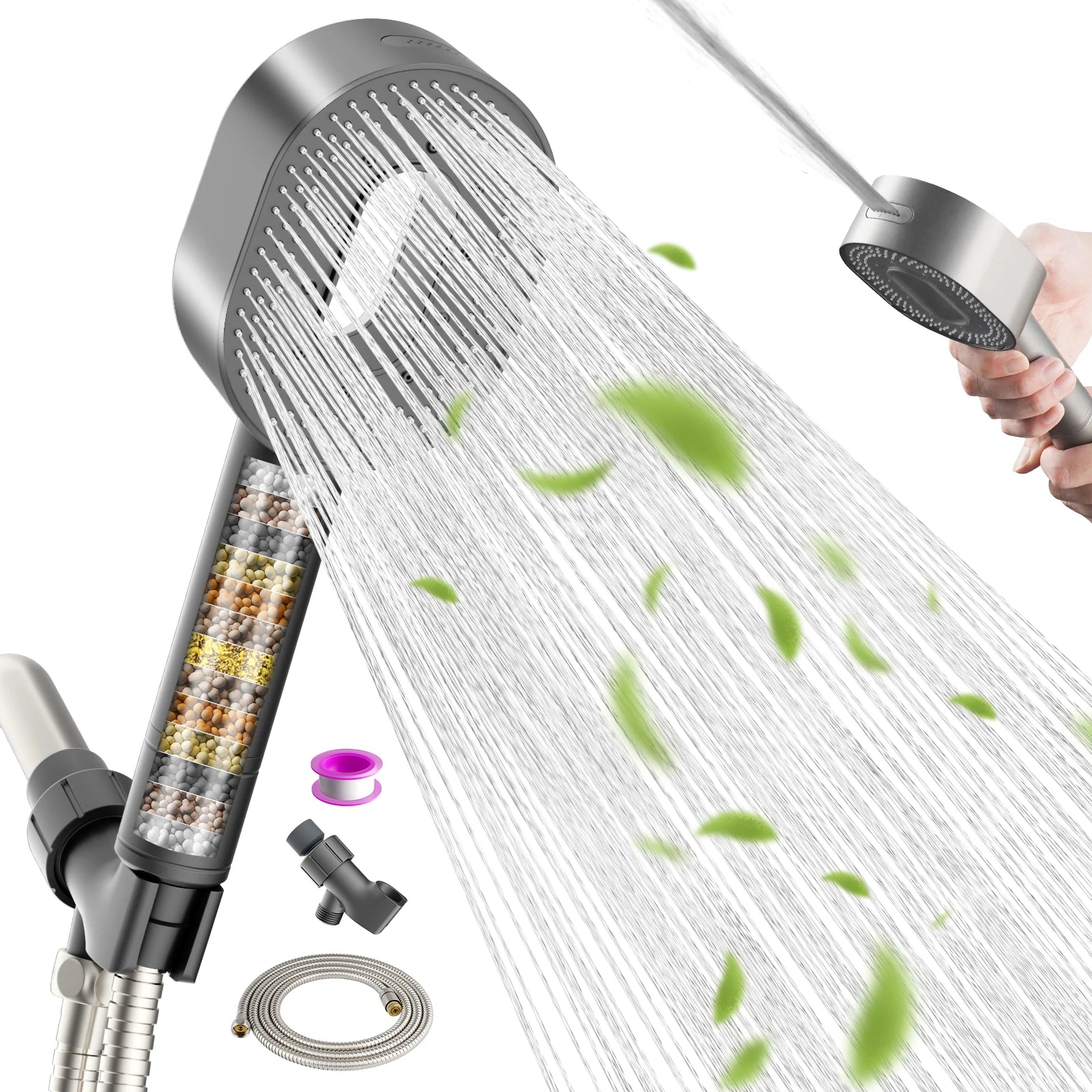 High Pressure Shower Head with Handheld - 3 Spray Combo & Detachable Hard Water Filter | AlluCanFind