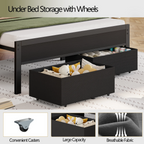 Satifur Full Bed Frames with Charging Station,LED Lights,2 Storage,Grey Upholstered Headboard with Shelves, Metal Platform Bed