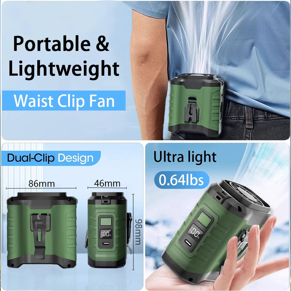 Waist Fan Mini Rechargeable Portable Fan with 10000mAh Power Bank USB