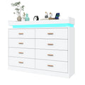 8 Drawer Dresser with LED Light, Modern Chest of Drawers for Closet, 47" Wide Drawer Organizer Cabinet for Bedroom, Living Room