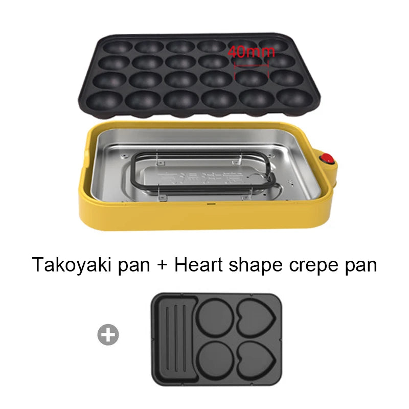 Electric Takoyaki Maker Egg Omelette Cooker Crepe Pancake Fried Steak Frying Pan Chibi Maruko Baking Machine Octopus Balls Grill