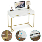 Tribesigns Vanity Desk with 2 Drawers,White and Gold Small Makeup Vanity,Modern Vanity Table Dressing Desk for Women Girls Gift