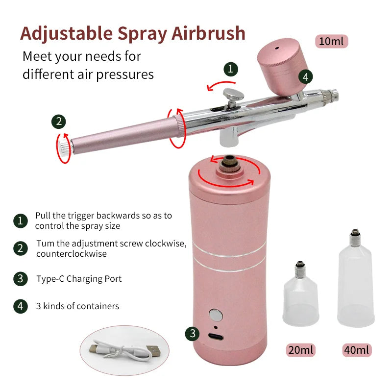 Rechargeable Portable Airbrush Paint Spray Gun Airbrush For Nail Art Cake Pastry Painting Barber Makeup Facial Beauty Skin Care
