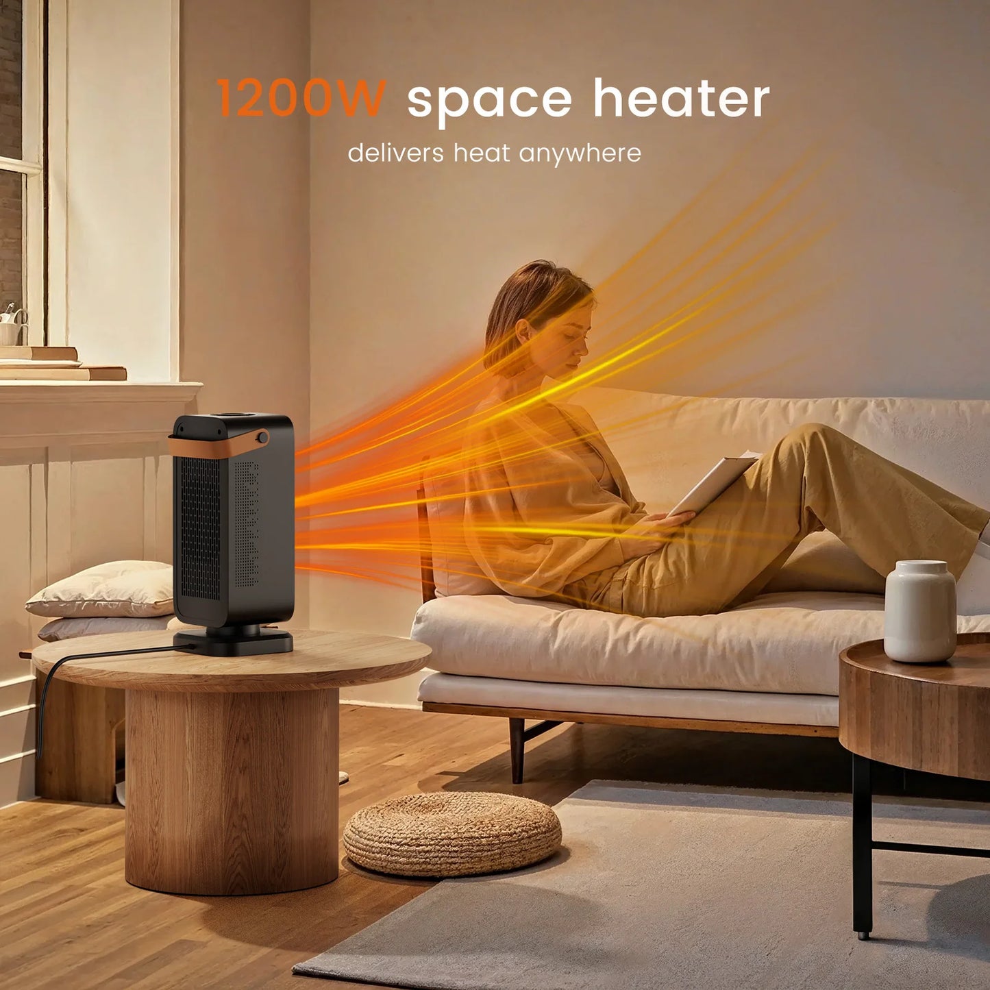 coldSky Heater for Home 1200W Fast Heating with Overheating&Tip-Over Protection Portable Electric Heater for Bedroom living Room