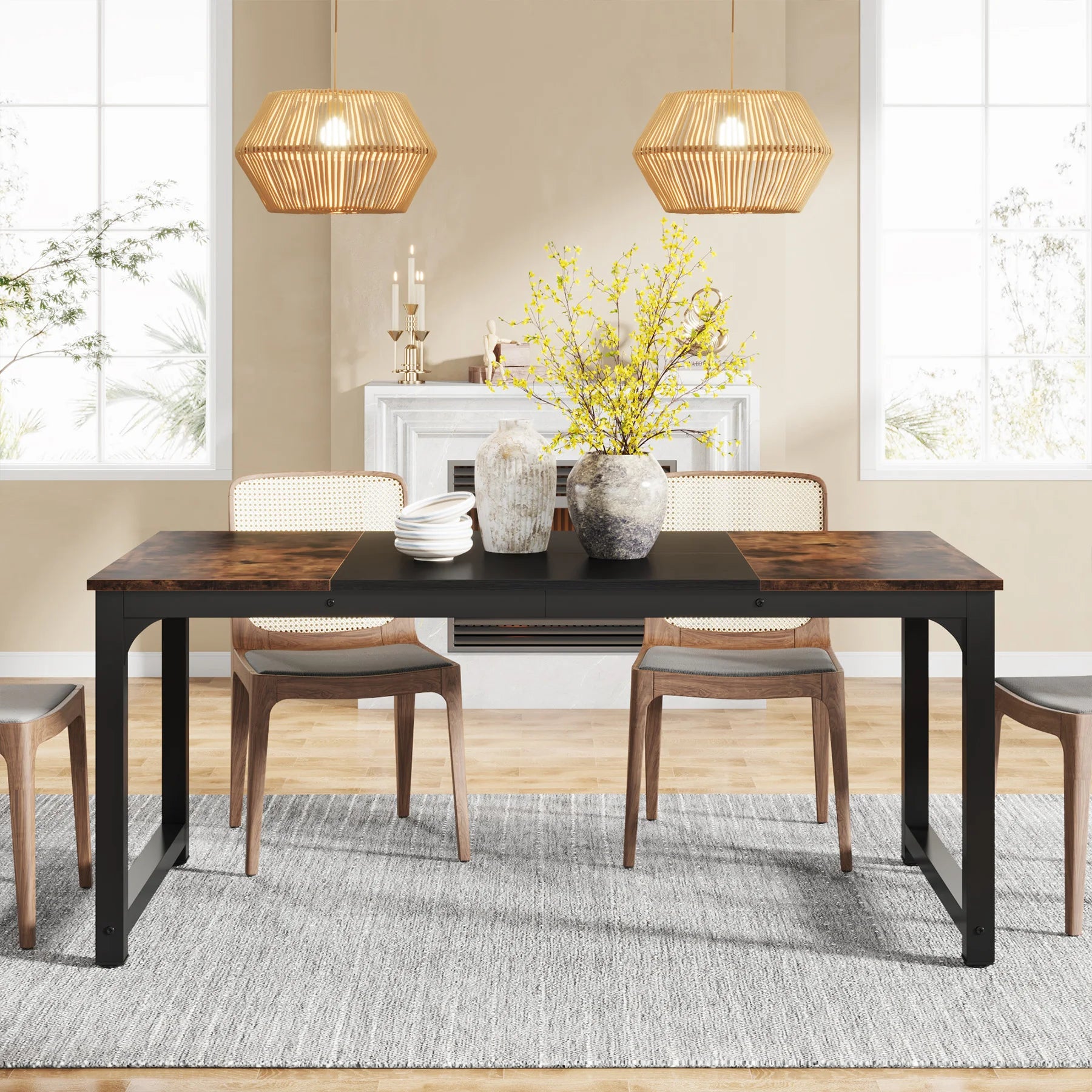 Tribesigns Dining Table, Industrial Kitchen Table for 6-8 Person, Rectangular Dinner Table for Dining Room