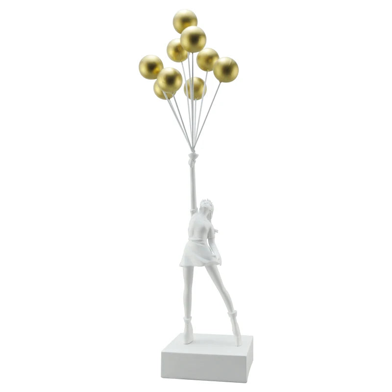 Art Balloon Girl Statues Banksy Flying Balloon Girl Sculpture Resin Craft Home Decoration Christmas Gift  living room decoration