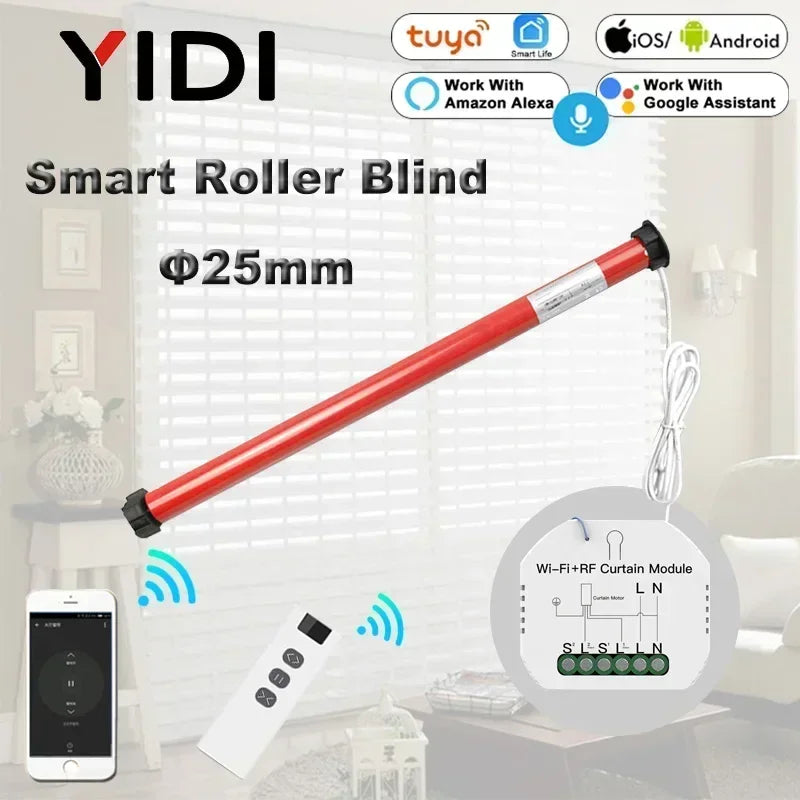 Customized Smart 25mm Curtain Motor Electric Roller Blinds Shutter Tubular Motor 38mm Tube Tuya Wifi Curtain Switch Moudle Alexa