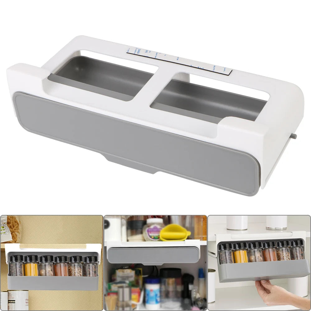 Spice Bottle Storage Rack Kitchen Supplies Storage Under Desk Drawer Hidden Self-adhesive Seasoning Bottle Organizer Rack
