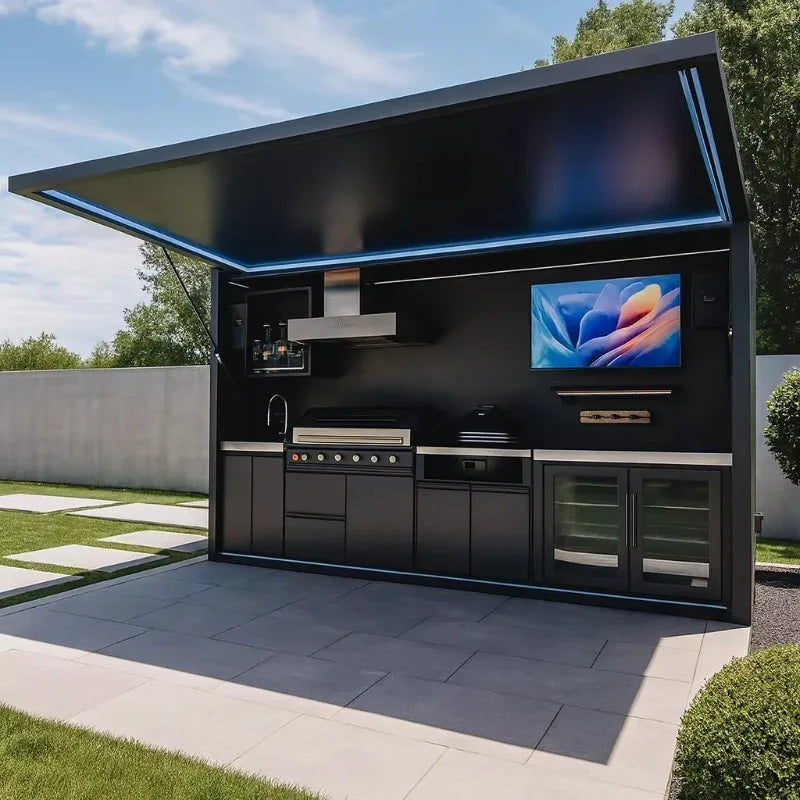Customized heavy duty weatherproof outdoor kitchen folding design with gas grill for outdoor cooking