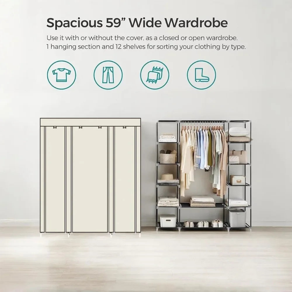 Portable Closet, Wardrobe Closets Organizer with Cover, Portable Closet with Zipper, Cloth Wardrobe