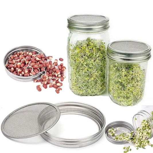 Seed Sprouting Lids Mesh Screen Strainer Filter Stainless Steel Glass Germinator Seed Sprouter Germination Cover For Mason Jars