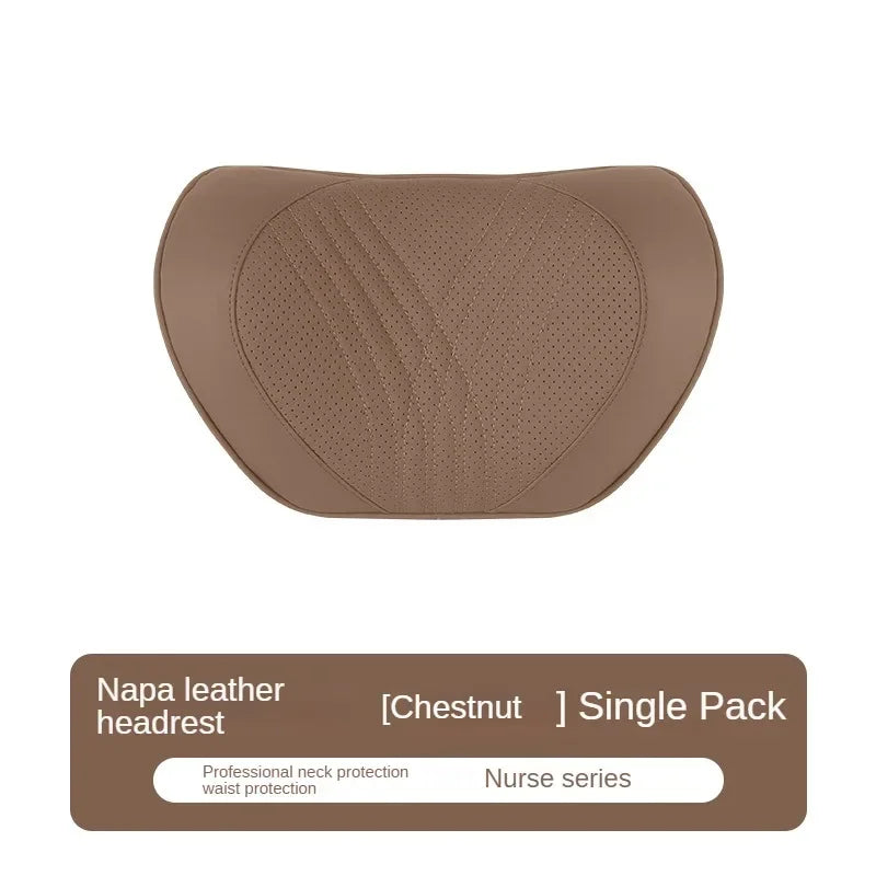 Car Seat High-end Leather Pillow Neck Driving Seat Headrest Back Cushion Luxury Universal Auto Lumbar Support Waist Head Qulit