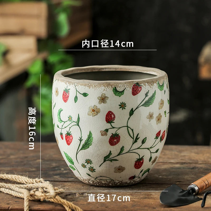 Vintage Ceramic Succulent Flowerpot Planters for Indoor Plants Creative Countryside Style Plant Pot Living Room Decoration