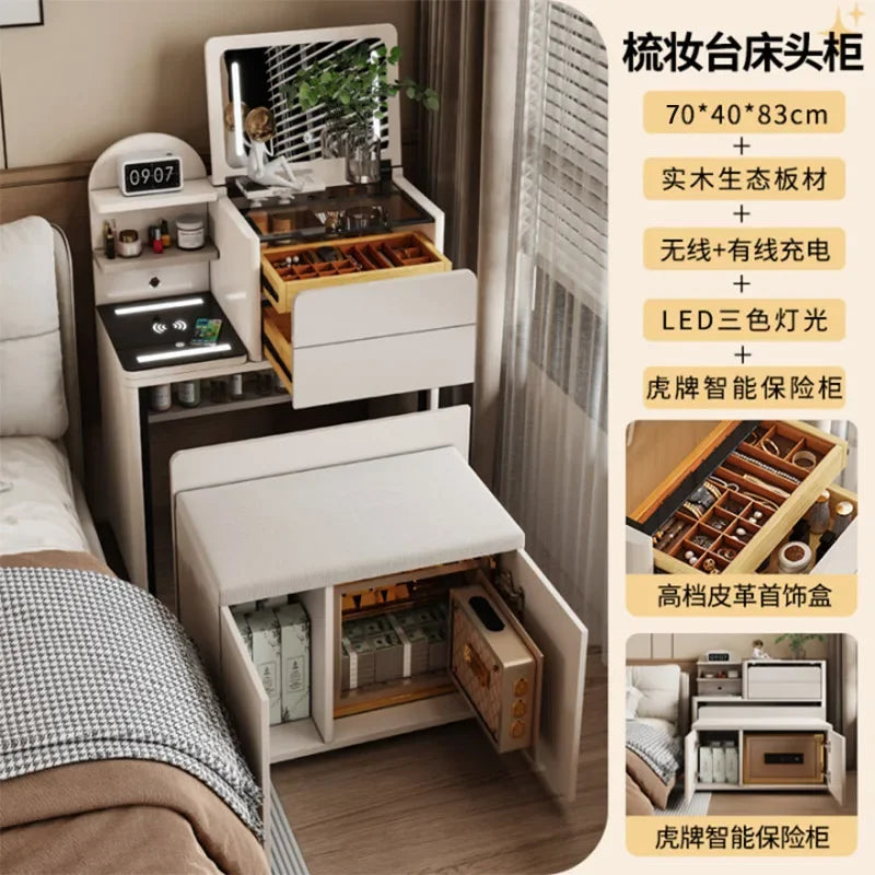 Luxury Small Vanity Tables Mirror Chair Charging Hotel Light Drawers Dresser Makeup Desk White Coiffeuse De Chambre Furniture