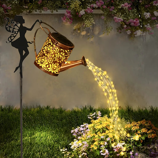 Solar Fairy Watering Can Lights Vintage Metal Garden Decor Outdoor Solar Hanging Kettle Light Waterproof Villa Yard Decoration