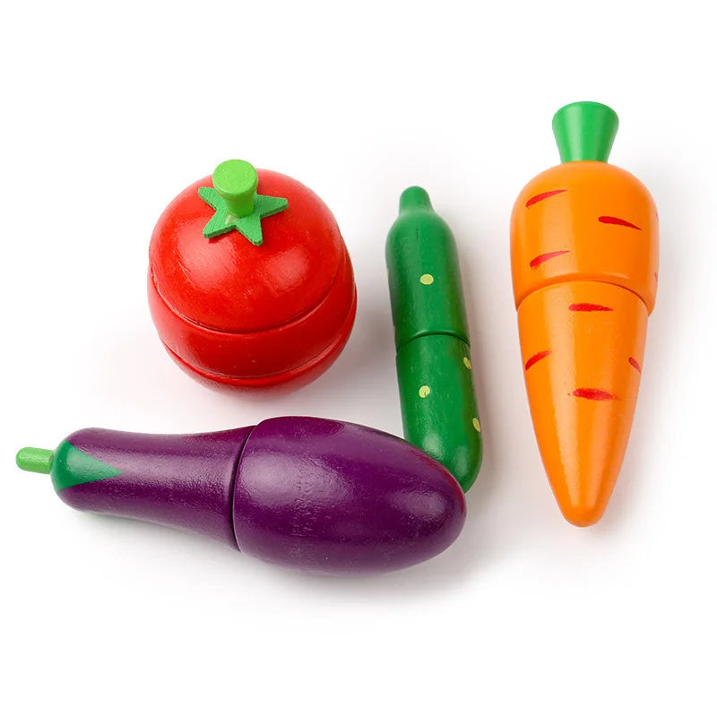 Simulation Kitchen Pretend Toy Wooden Classic Game Montessori Educational Toy For Children Kids Gift Cutting Fruit Vegetable Set