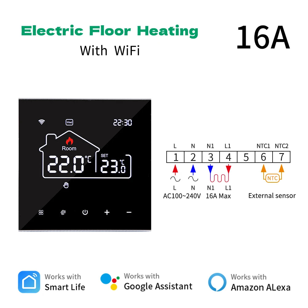 Tuya Wifi Thermostat Electric Heating Smart Room Thermostat Underfloor Heating Wifi Connected Thermostat 220V  Goolge Home Alexa