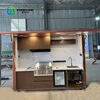 customized Modern Style Modular Outdoor Kitchen Station with LED Lighting All-Weather for Backyard Villa BBQ Grill Marble Top