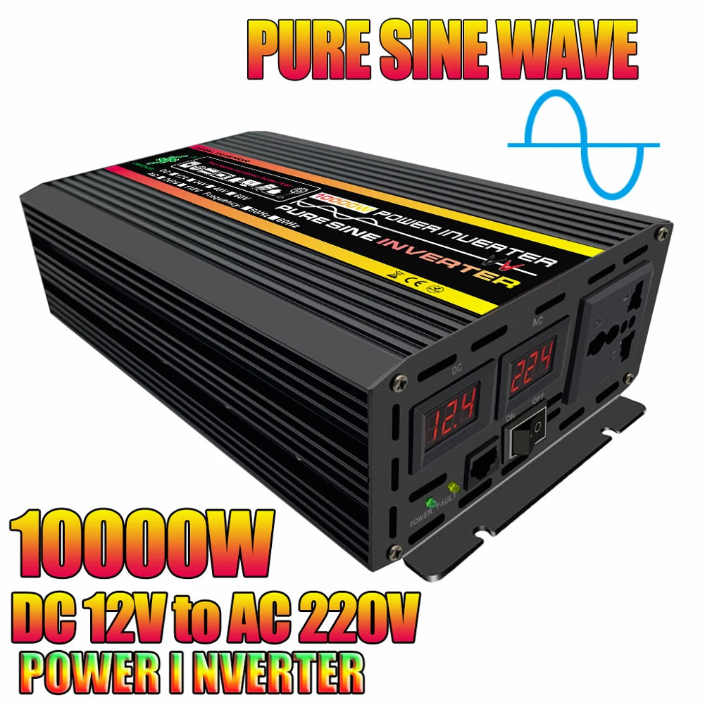 10000W/12000W Car Inverter LCD Display Vehicle Smart Inverter DC 12 V To AC 220V Digital Pure Sine Wave Power Inverter