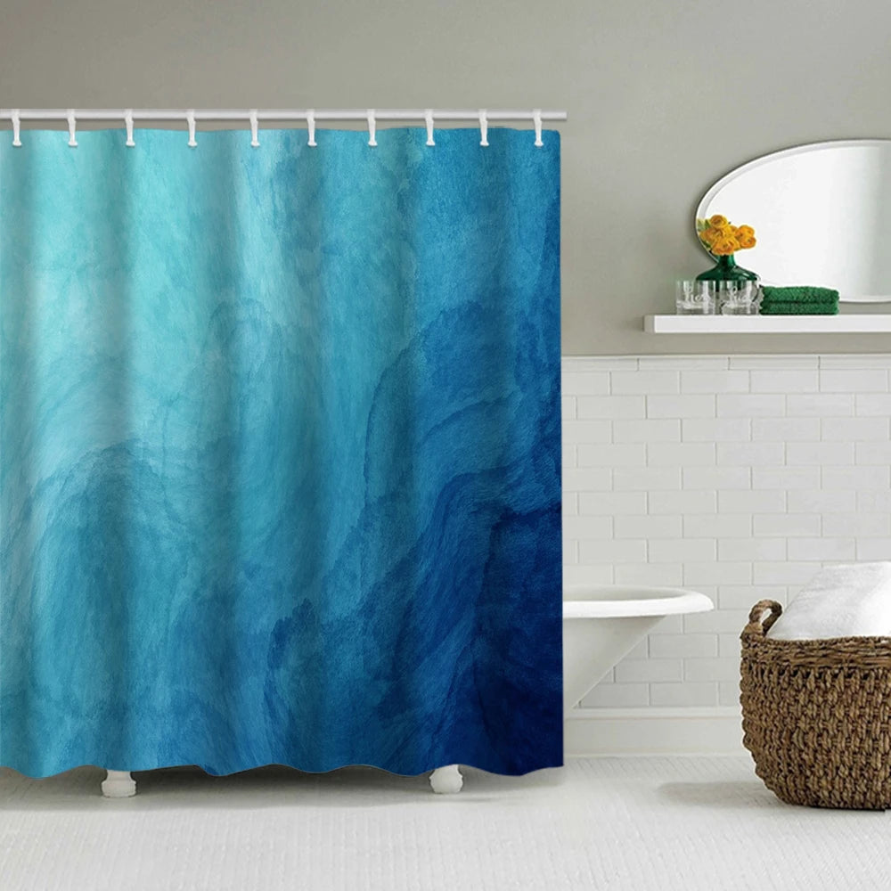 1/4 set seawater Bathroom Curtains, Toilet Seat Decoration, Shower Curtain with Carpet and Toilet Lid, 12 70.8x70.8 inch Hooks