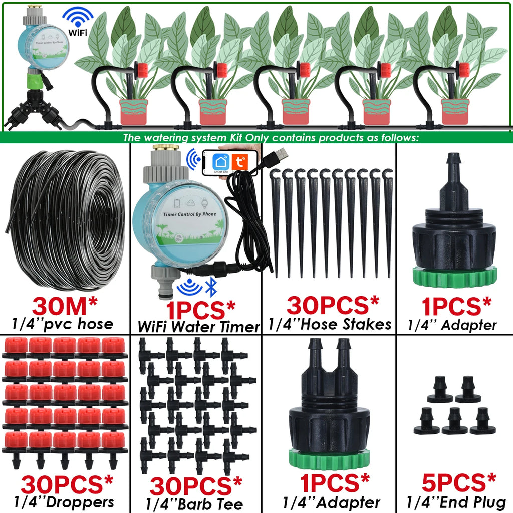 KESLA Greenhouse 5-50M Drip Irrigation System Automatic Watering Garden Hose DIY Micro Drip Watering Kits w/ Adjustable Drippers