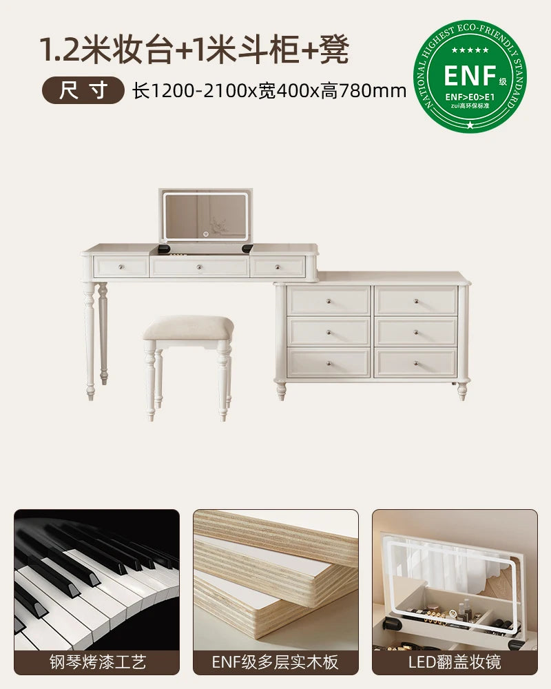 Solid wood dresser chest integrated bedroom cream wind high-end end bed