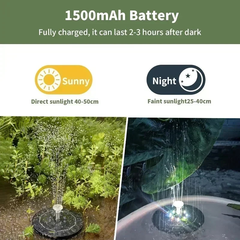 3.5W Fountain Light 7 Colors LED Solar Fountain Light Rotating Fountain with 6 Nozzle Water Pump Outdoor Bird Bath Garden Decor