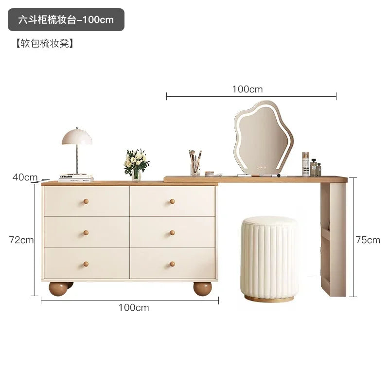 FG11Cream log wind dresser chest cabinet integrated solid wood modern simple dressing table