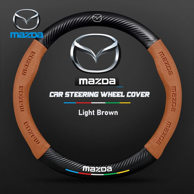 For Mazda 2 3 5 6 CX-4 CX-5 CX-7 CX-8 CX-30 CX-50 MX5 Miata RX-7 RX-8 Axela Atenza Car Carbon Fiber Leather Steering Wheel Cover
