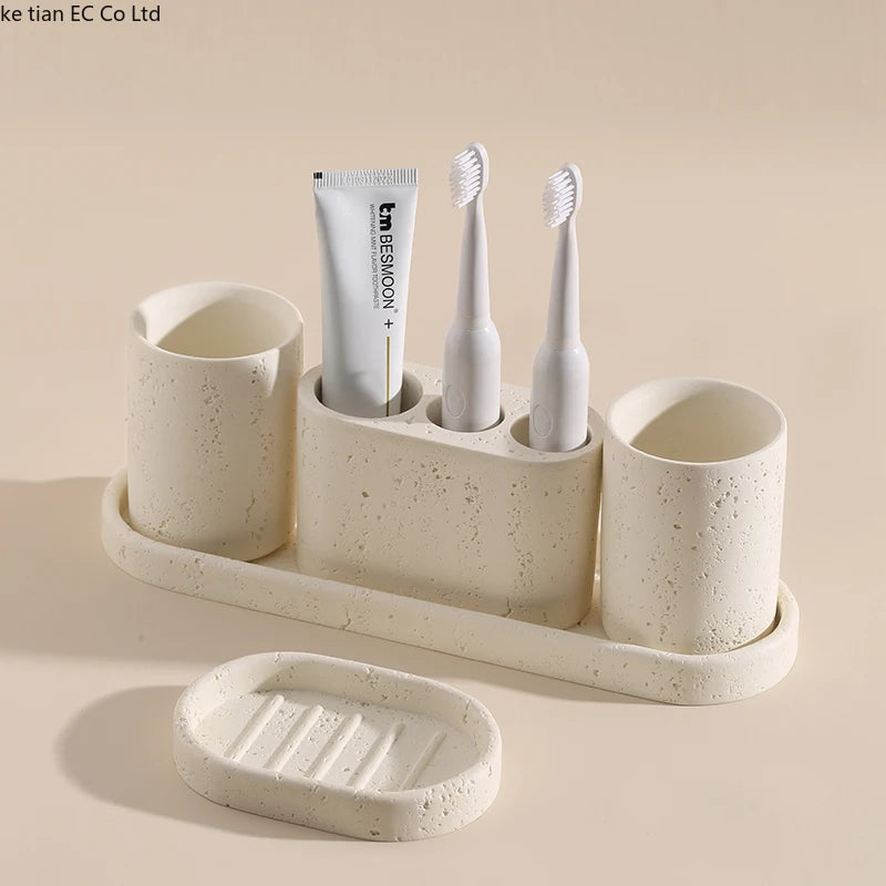 Wabi-sabi European Home Bathroom Set Hotel Electric Toothbrush shelf Bathroom Lotion bottle Toothbrush holder tray Toiletry set