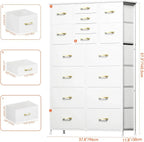 Tall Dresser for Bedroom,16 Drawer Dressers & Chests of Drawers, Fabric Bedroom Dresser with Wood Top, Metal Frame,Storage Tower