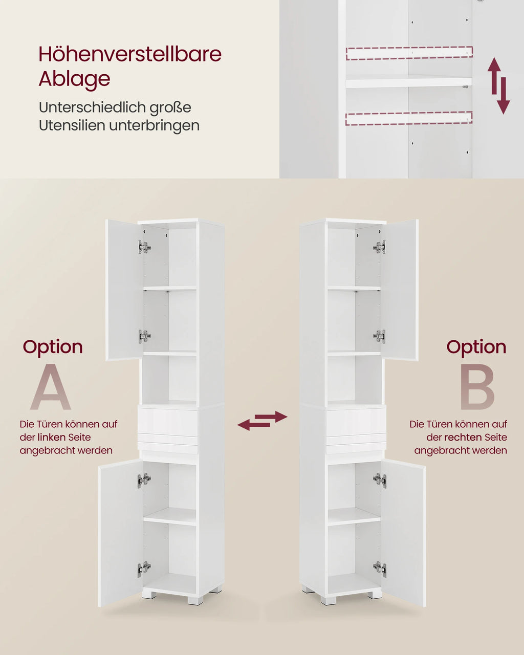 VASAGLE bathroom chest of drawers bathroom cabinet with a drawer, adjustable shelves