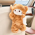 Pink Leopard Print Cat Tissue Plush Toy Car Tissue Box Cute Toy Car Hanging Paper Box Golden Carving Printed Cat Tissue Box