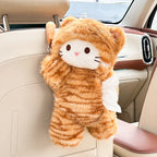 Pink Leopard Print Cat Tissue Plush Toy Car Tissue Box Cute Toy Car Hanging Paper Box Golden Carving Printed Cat Tissue Box